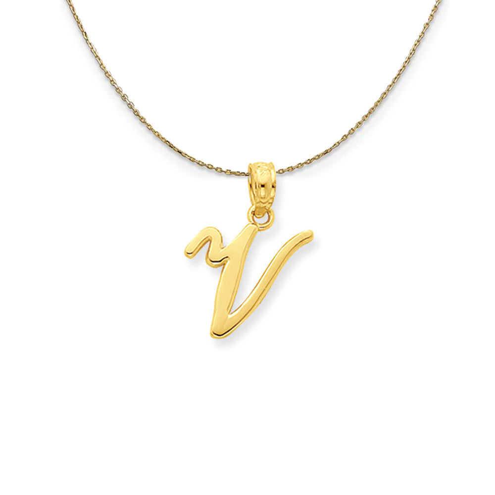 14k Yellow Gold, Mimi, Sm Script Initial V Necklace, Item N20096 by The Black Bow Jewelry Co.