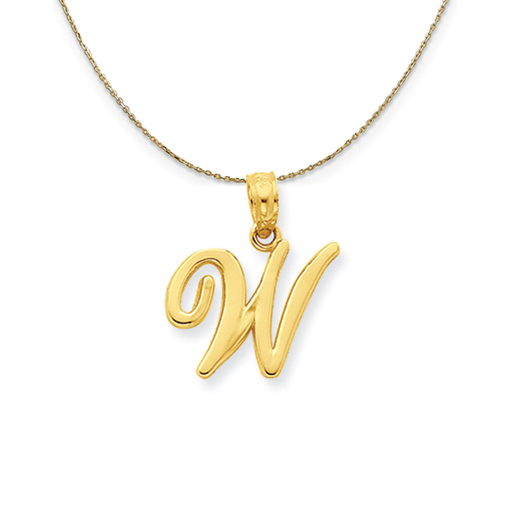 14k Yellow Gold, Mimi, Sm Script Initial W Necklace, Item N20097 by The Black Bow Jewelry Co.