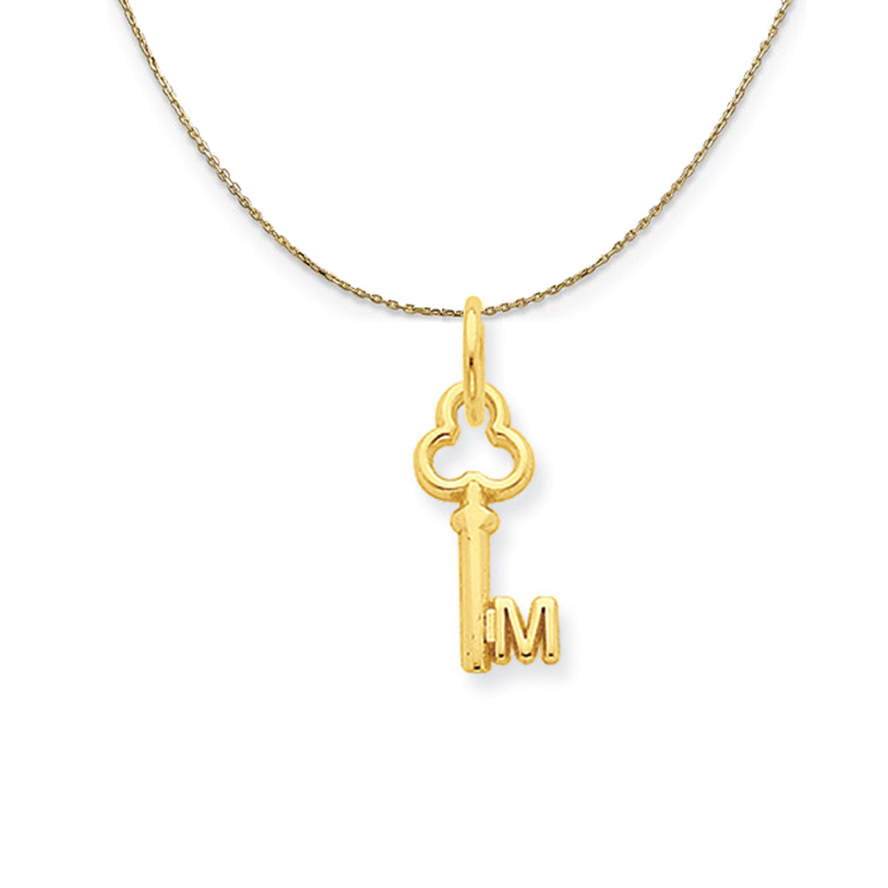 14k Yellow Gold Hannah Mini Initial M Shamrock Key Necklace, Item N20131 by The Black Bow Jewelry Co.