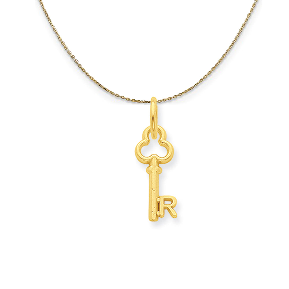 14k Yellow Gold Hannah Mini Initial R Shamrock Key Necklace, Item N20135 by The Black Bow Jewelry Co.