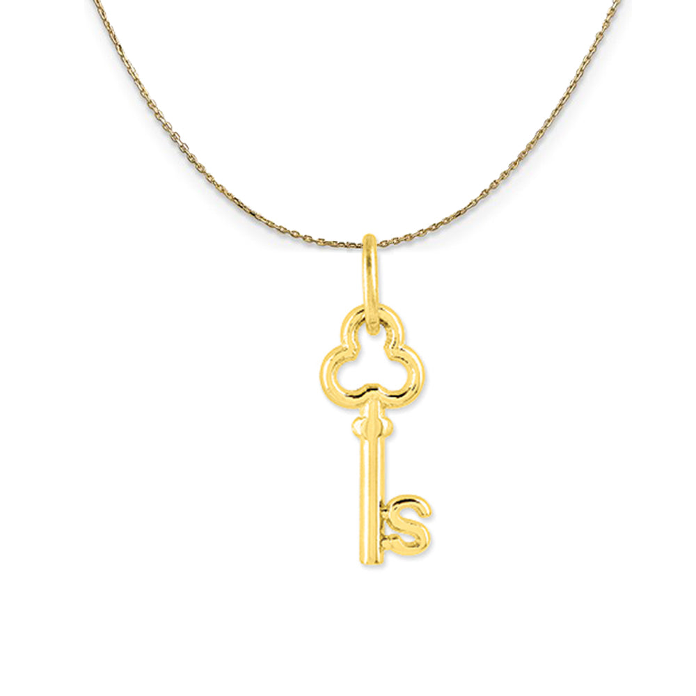 14k Yellow Gold Hannah Mini Initial S Shamrock Key Necklace, Item N20136 by The Black Bow Jewelry Co.