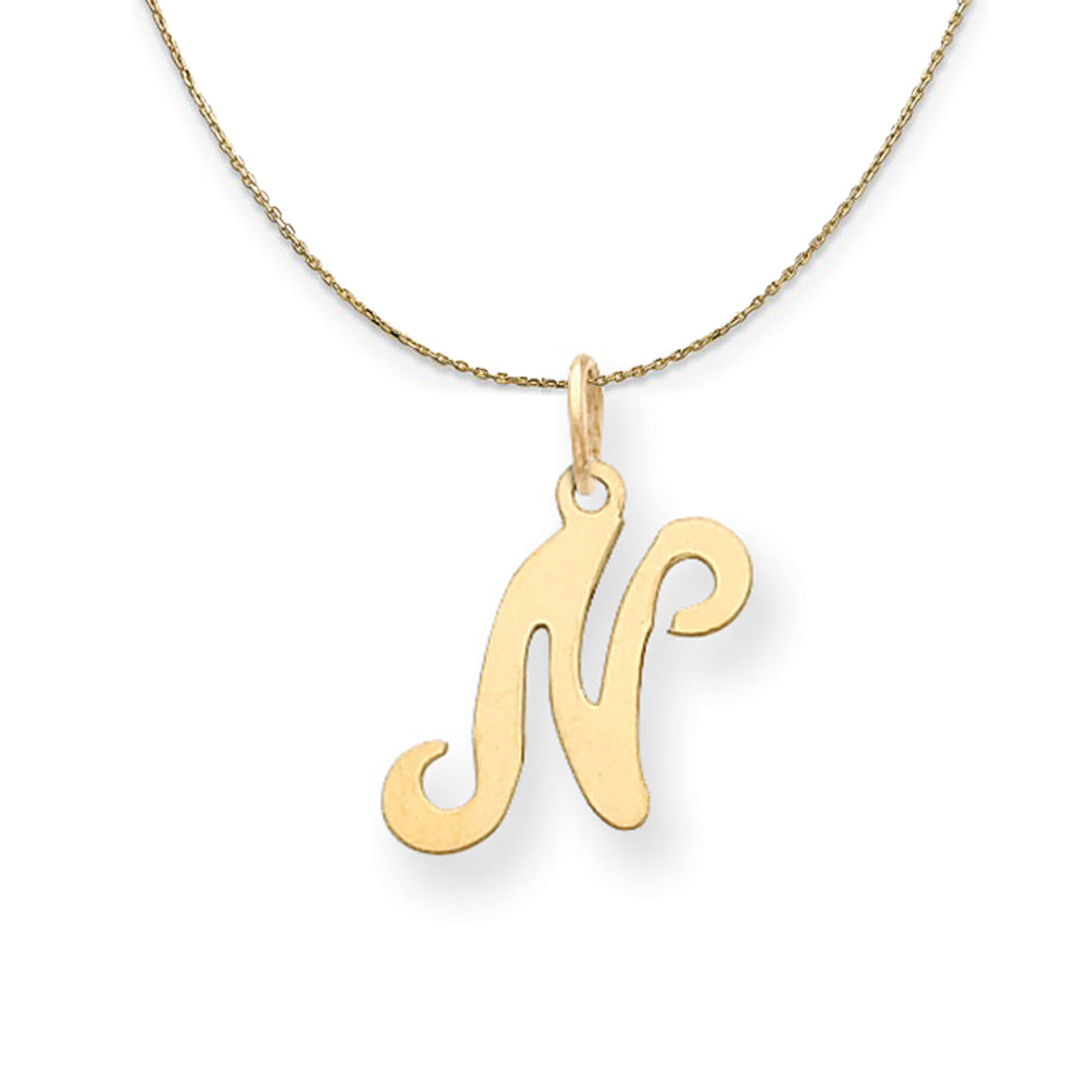 14k Yellow Gold, Sophia, Sm Script Initial N Necklace, Item N20153 by The Black Bow Jewelry Co.