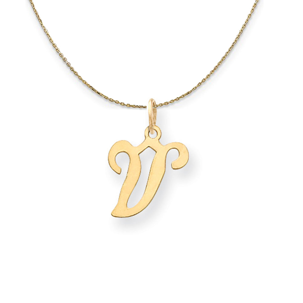 14k Yellow Gold, Sophia, Sm Script Initial V Necklace, Item N20159 by The Black Bow Jewelry Co.