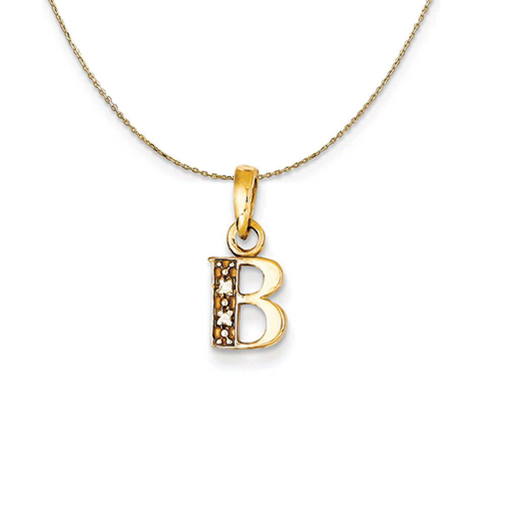 14k Yellow Gold Chloe Mini Diamond Accent initial B Necklace, Item N20162 by The Black Bow Jewelry Co.