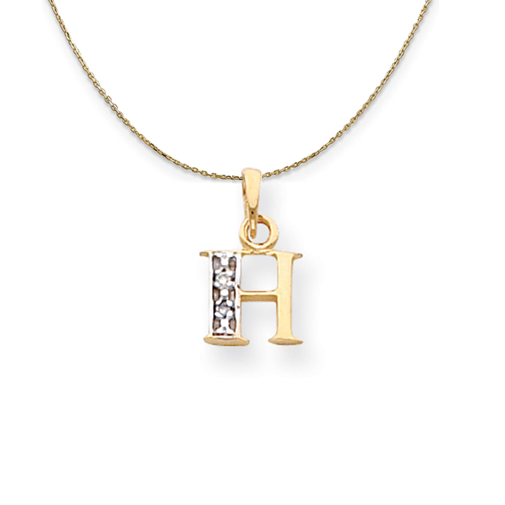 14k Yellow Gold Chloe Mini Diamond Accent initial H Necklace, Item N20168 by The Black Bow Jewelry Co.