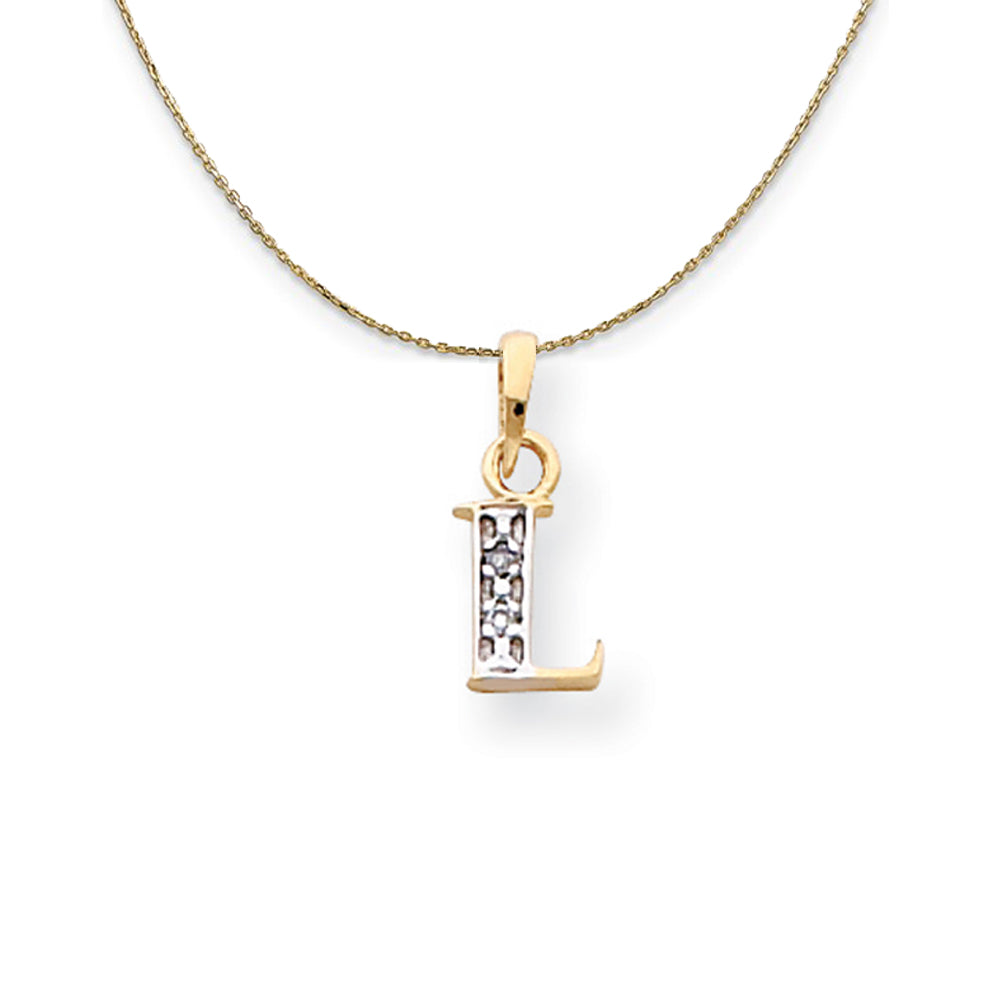 14k Yellow Gold Chloe Mini Diamond Accent initial L Necklace, Item N20172 by The Black Bow Jewelry Co.