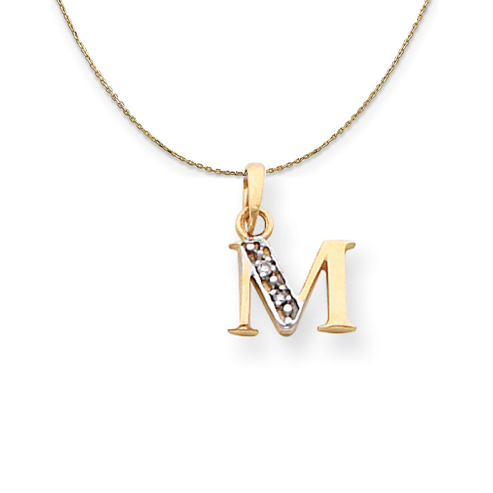 14k Yellow Gold Chloe Mini Diamond Accent initial M Necklace, Item N20173 by The Black Bow Jewelry Co.