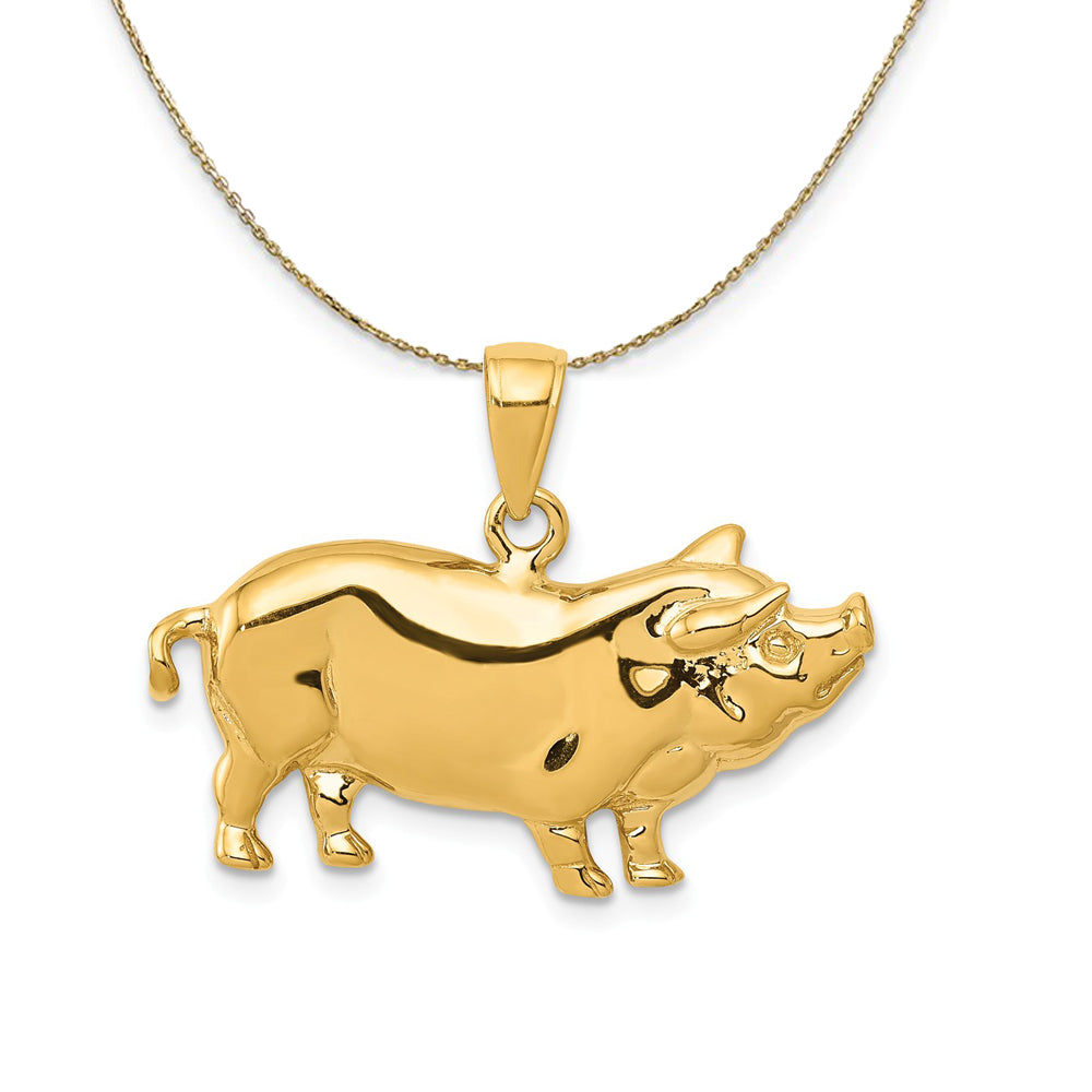 14k Yellow Gold 2D Polished Pot Belly Pig Necklace, Item N20247 by The Black Bow Jewelry Co.