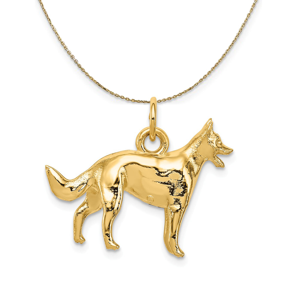 14k Yellow Gold Simple German Shepherd Necklace, Item N20279 by The Black Bow Jewelry Co.