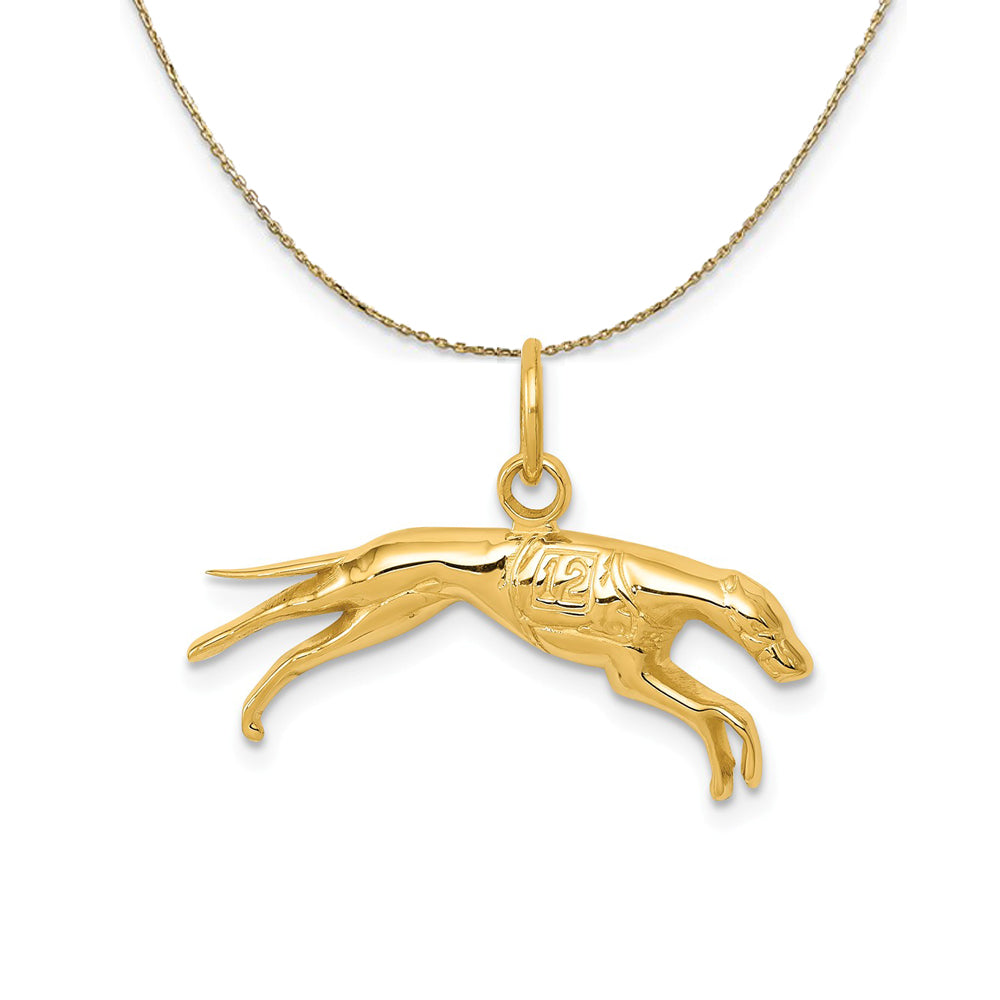 14k Yellow Gold 2D Racing Greyhound Necklace, Item N20289 by The Black Bow Jewelry Co.