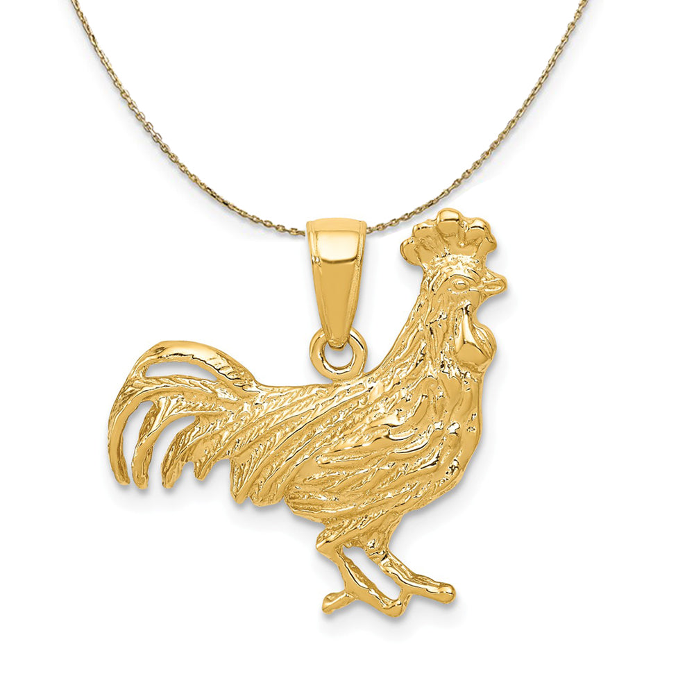 14k Yellow Gold 2D Rooster Necklace, Item N20315 by The Black Bow Jewelry Co.