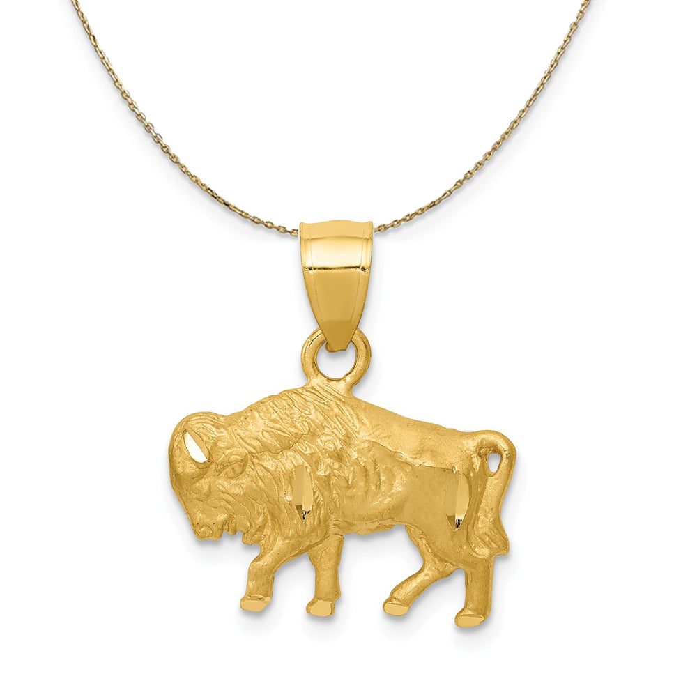 14k Yellow Gold Satin and Diamond Cut Buffalo Necklace, Item N20317 by The Black Bow Jewelry Co.