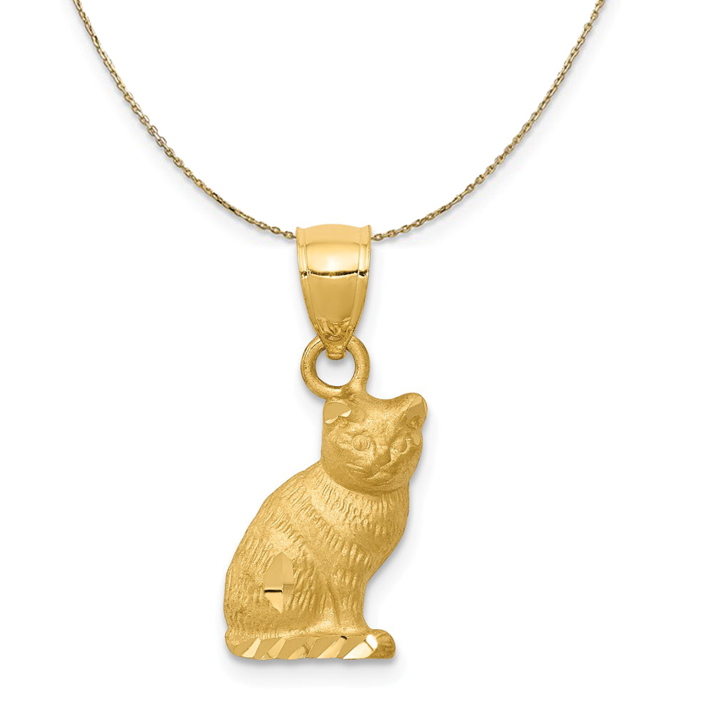 14k Yellow Gold 2D and Satin Cat Necklace, Item N20326 by The Black Bow Jewelry Co.