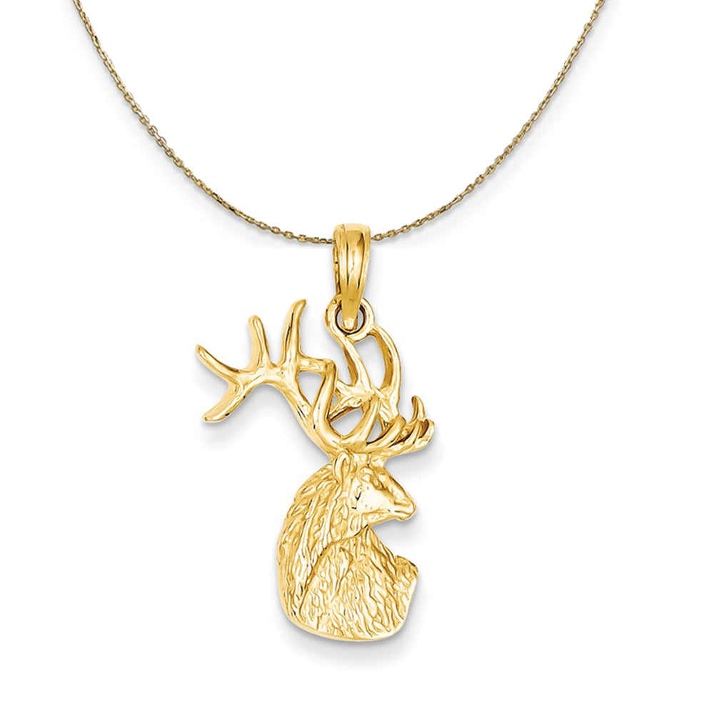 14k Yellow Gold Deer Buck Head Necklace, Item N20357 by The Black Bow Jewelry Co.