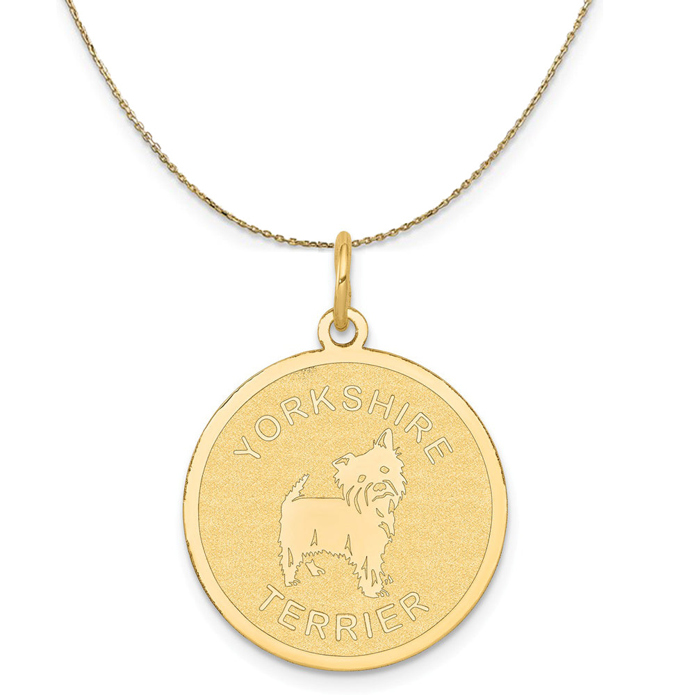 14k Yellow Gold Etched Yorkshire Terrier Disc Necklace, 19mm, Item N20367 by The Black Bow Jewelry Co.