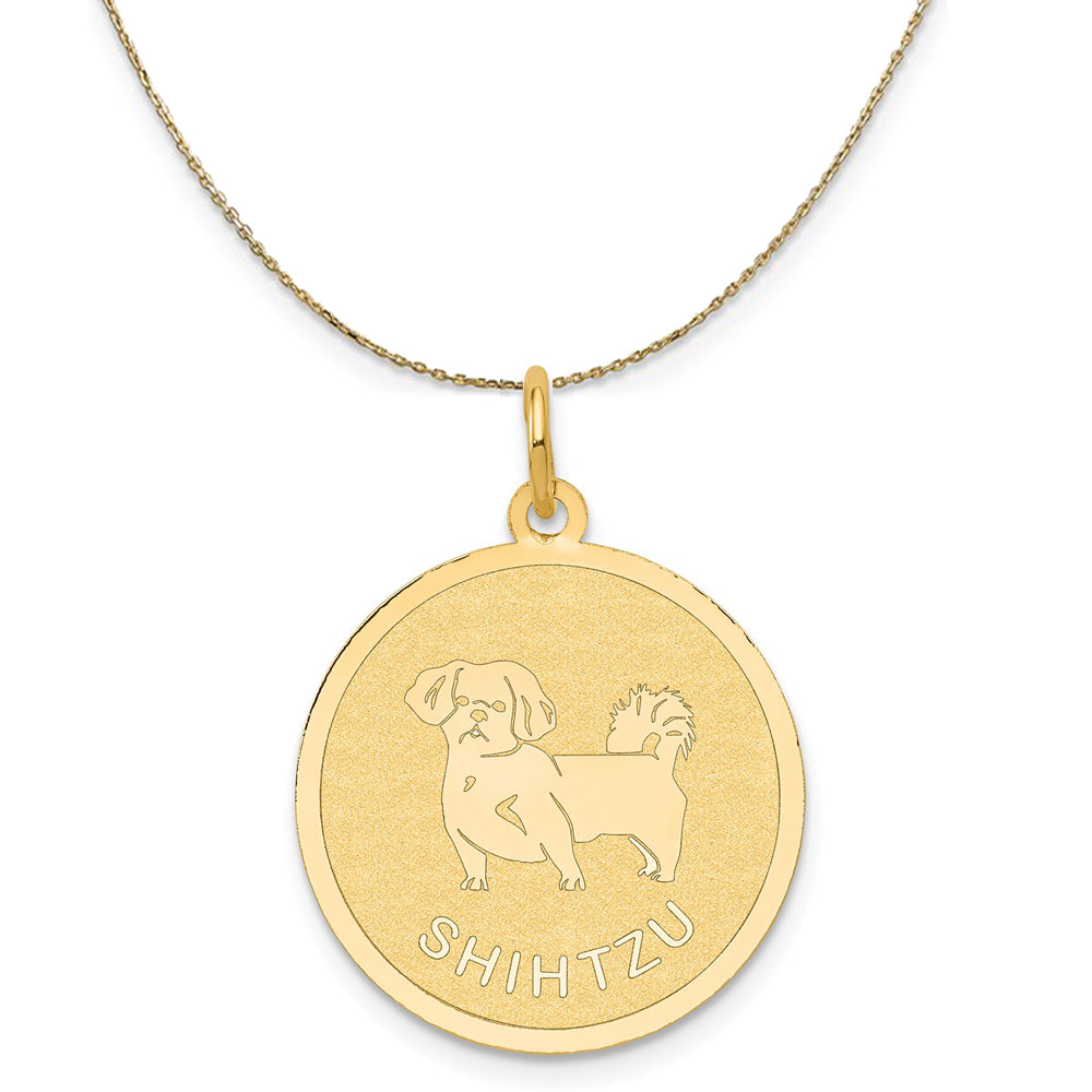 14k Yellow Gold Laser Etched Shih Tzu Disc Necklace, 19mm, Item N20372 by The Black Bow Jewelry Co.