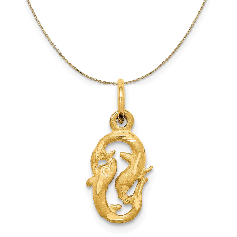 14k Yellow Gold Pisces the Fish Zodiac Diamond Cut Necklace, Item N20401 by The Black Bow Jewelry Co.