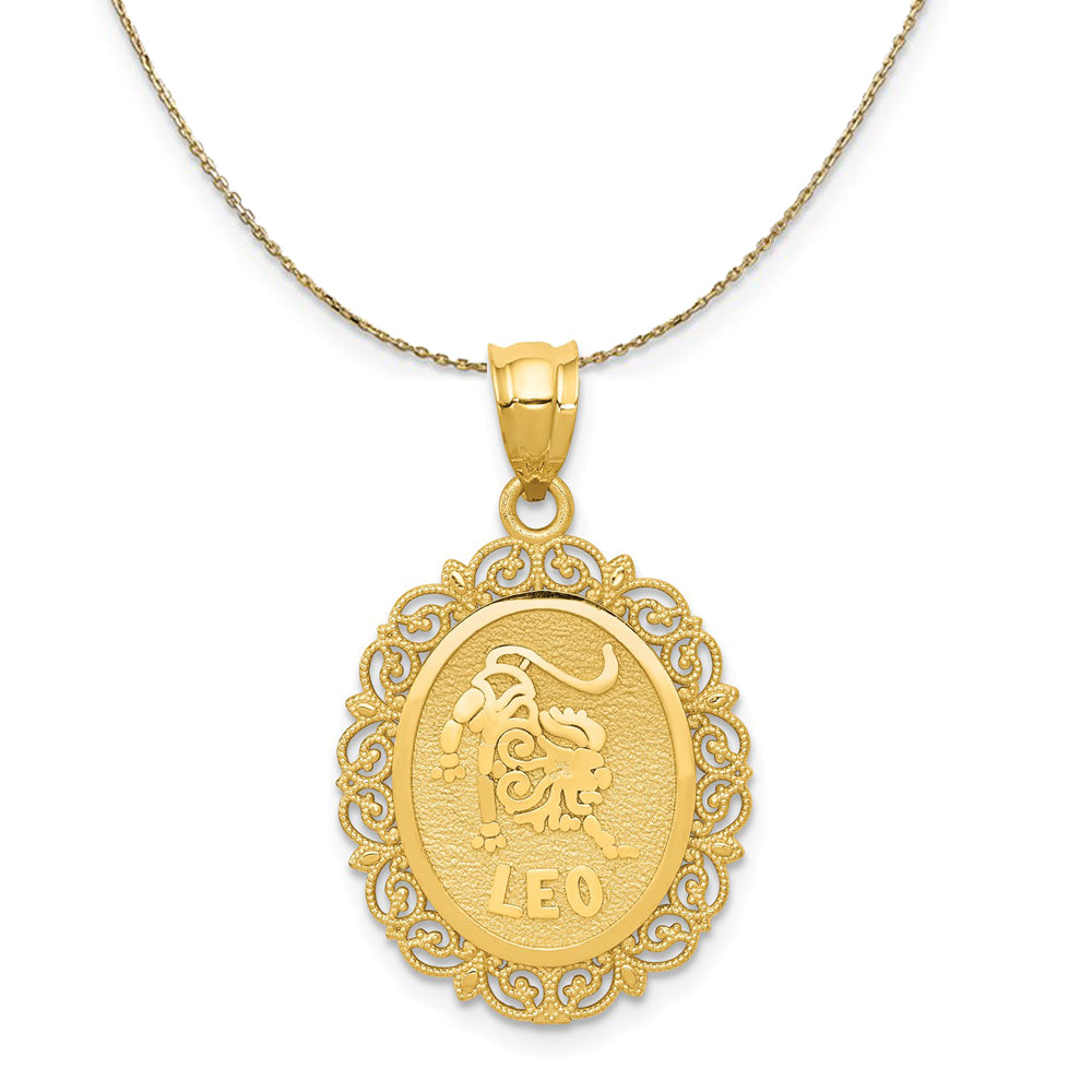 14k Yellow Gold Filigree Leo the Lion Zodiac Necklace, Item N20406 by The Black Bow Jewelry Co.