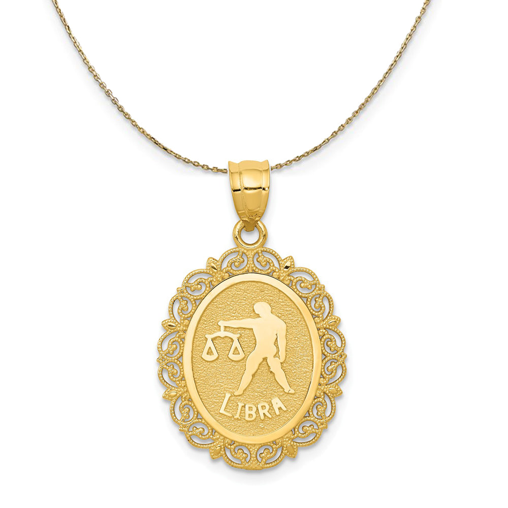 14k Yellow Gold Filigree Libra the Scale Zodiac Necklace, Item N20408 by The Black Bow Jewelry Co.