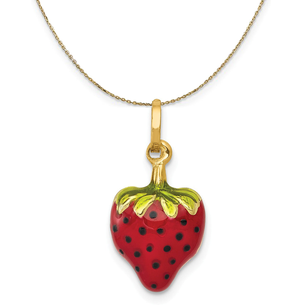 14k Yellow Gold Puffed Enamel Strawberry Necklace, Item N20416 by The Black Bow Jewelry Co.