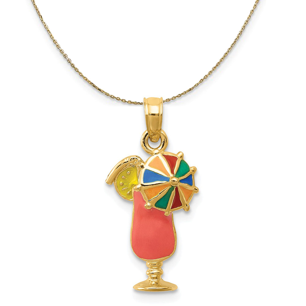 14k Yellow Gold and Enamel Tropical Drink Necklace, Item N20420 by The Black Bow Jewelry Co.