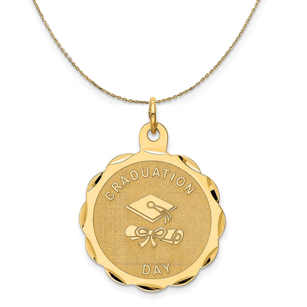 14k Yellow Gold Graduation Day Brocaded Disc Necklace, 22mm, Item N20469 by The Black Bow Jewelry Co.