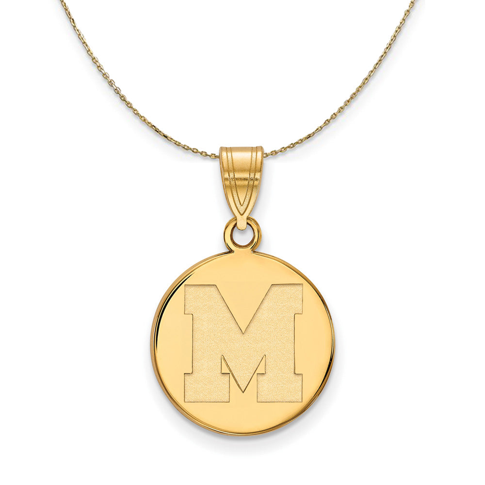 14k Yellow Gold U. of Memphis Medium Initial M Disc Necklace, Item N20826 by The Black Bow Jewelry Co.