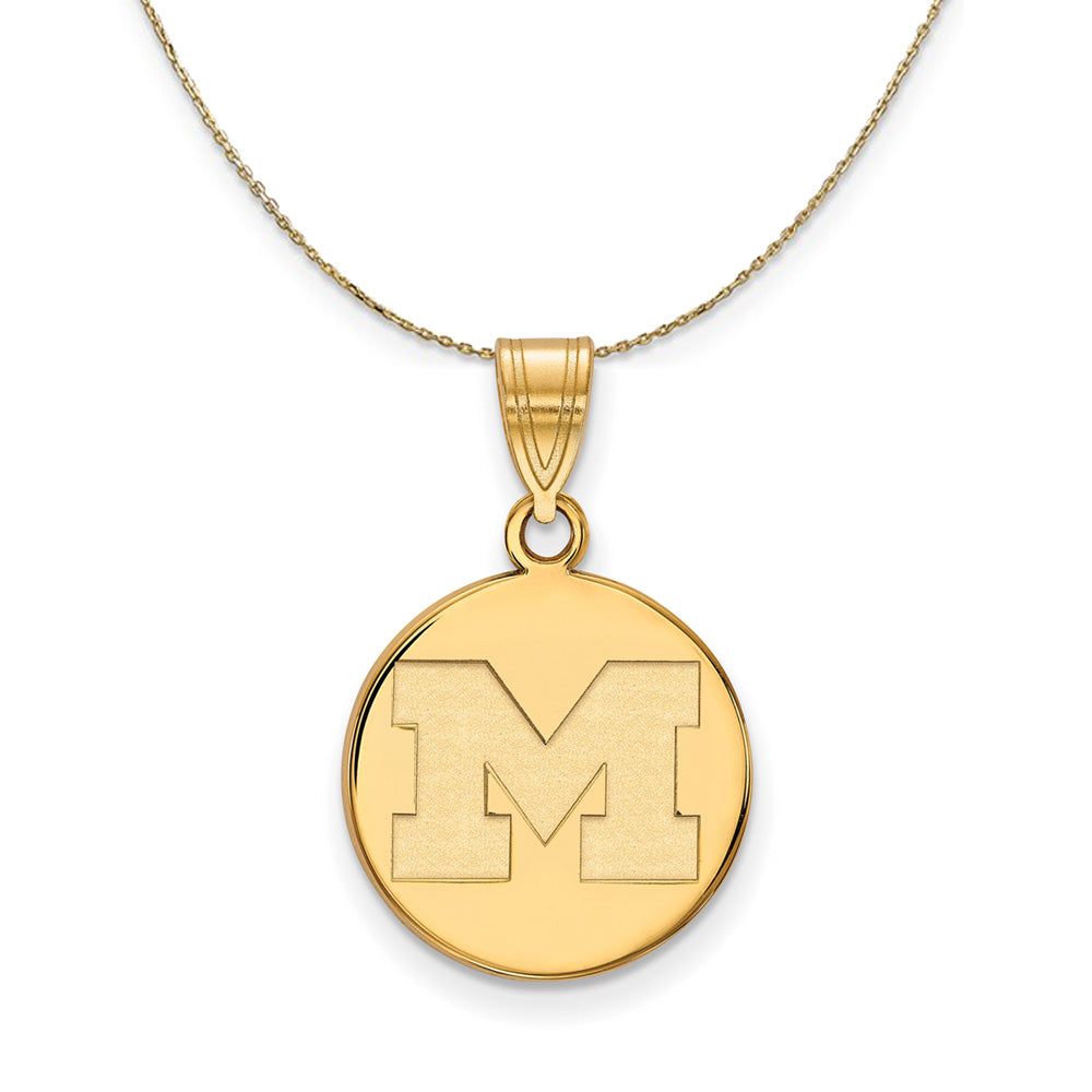 14k Yellow Gold U. of Michigan Medium Initial M Disc Necklace, Item N21035 by The Black Bow Jewelry Co.