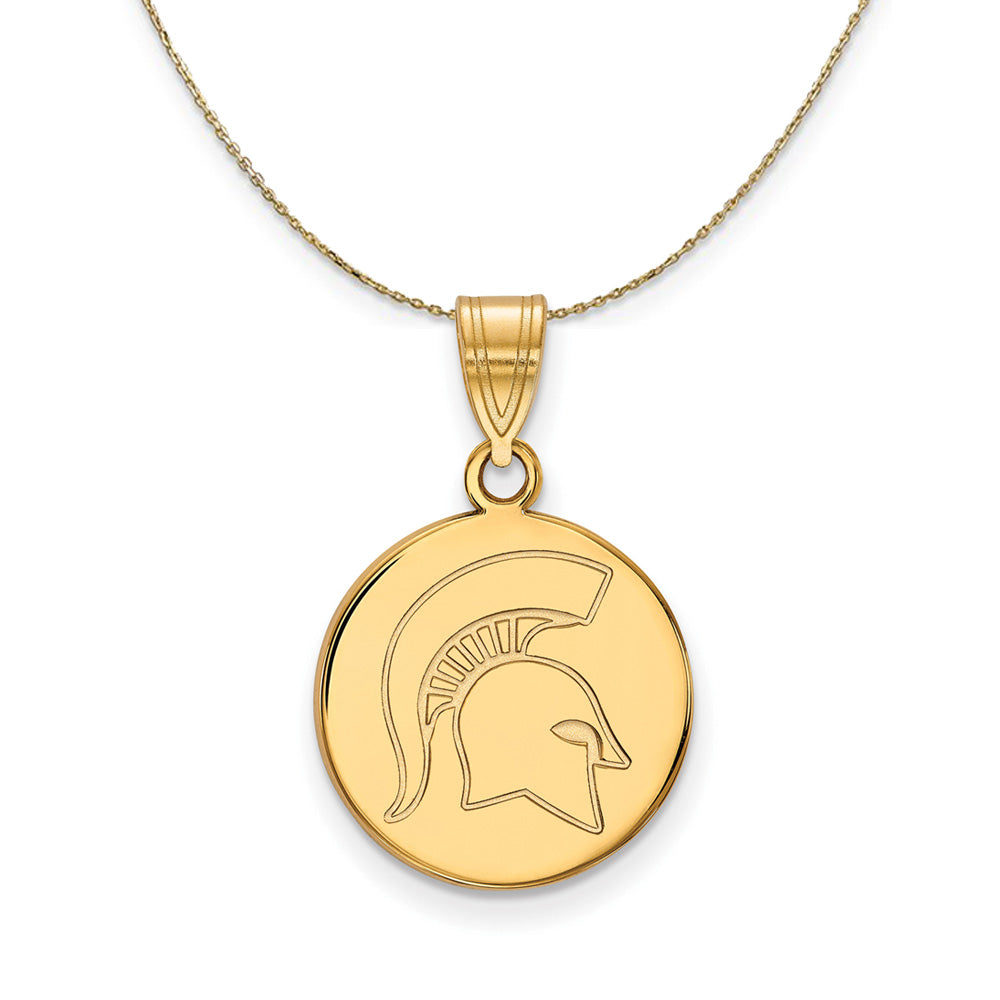14k Yellow Gold Michigan State Medium Disc Necklace, Item N21085 by The Black Bow Jewelry Co.