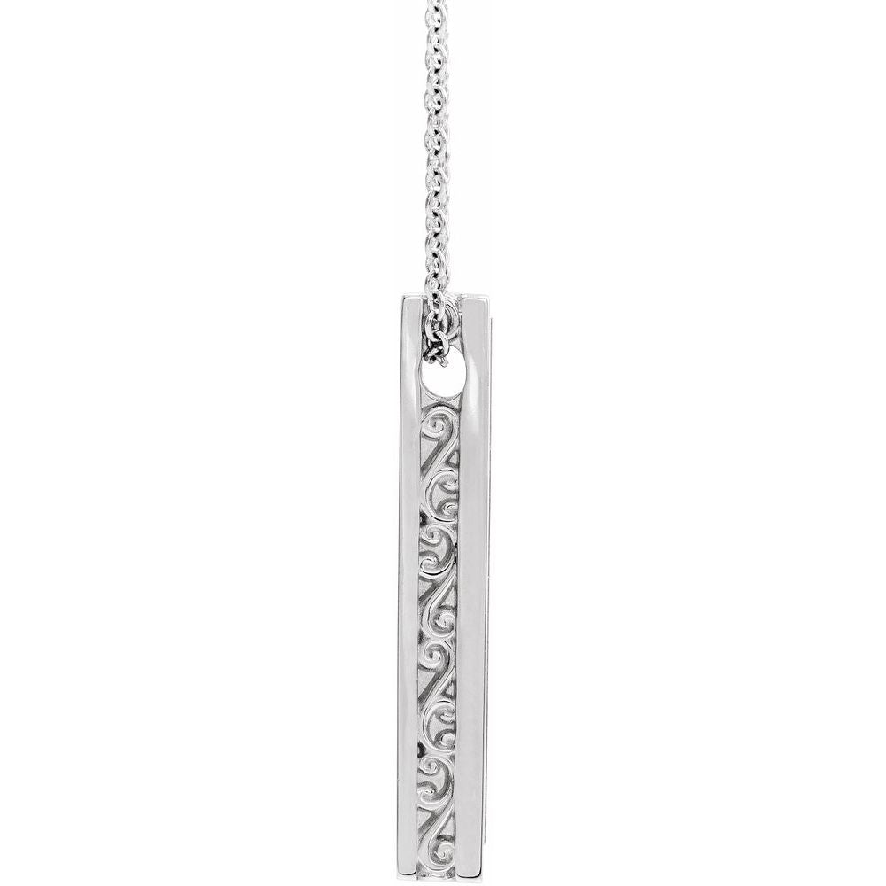 Alternate view of the 14k White Gold Brushed Vertical Bar Slide Necklace by The Black Bow Jewelry Co.
