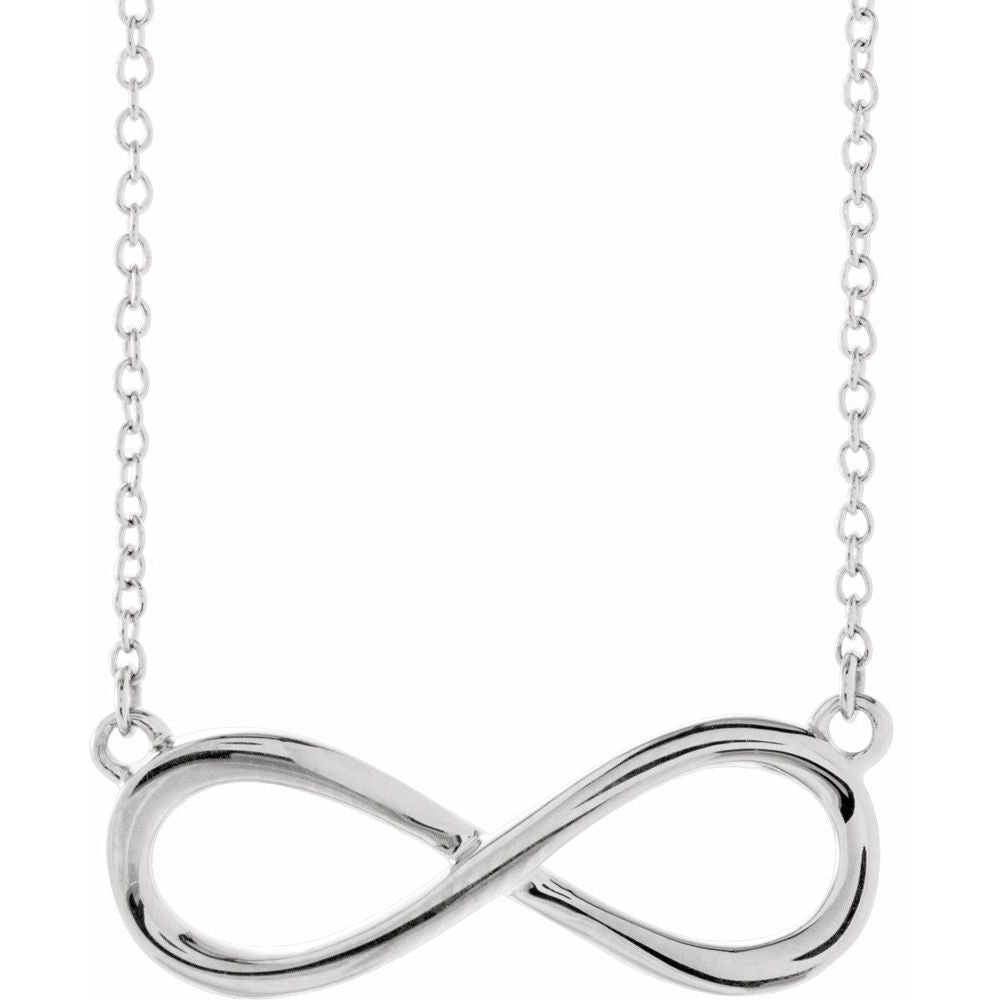 Rhodium Plated Sterling Silver Polished Infinity Necklace, 16-18 Inch, Item N21459 by The Black Bow Jewelry Co.