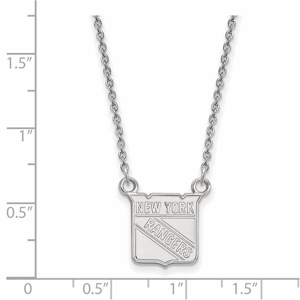 Alternate view of the 10k White Gold NHL New York Rangers Small Necklace, 18 Inch by The Black Bow Jewelry Co.