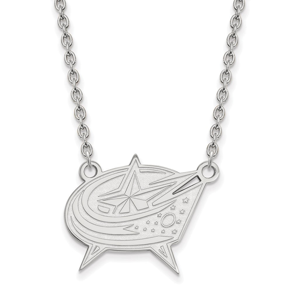 10k White Gold NHL Columbus Blue Jackets Large Necklace, 18 Inch, Item N22325 by The Black Bow Jewelry Co.