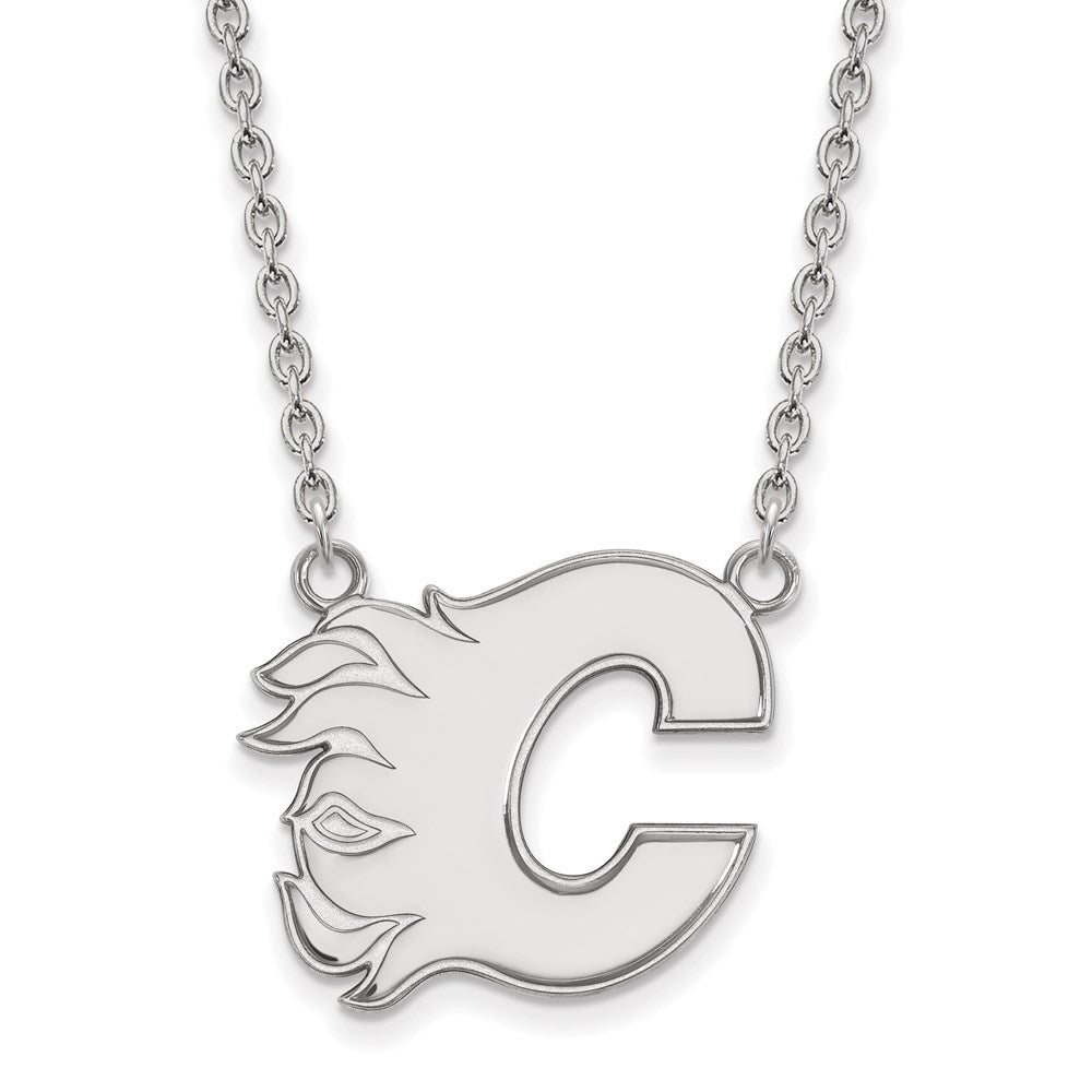 10k White Gold NHL Calgary Flames Large Necklace, 18 Inch, Item N22334 by The Black Bow Jewelry Co.