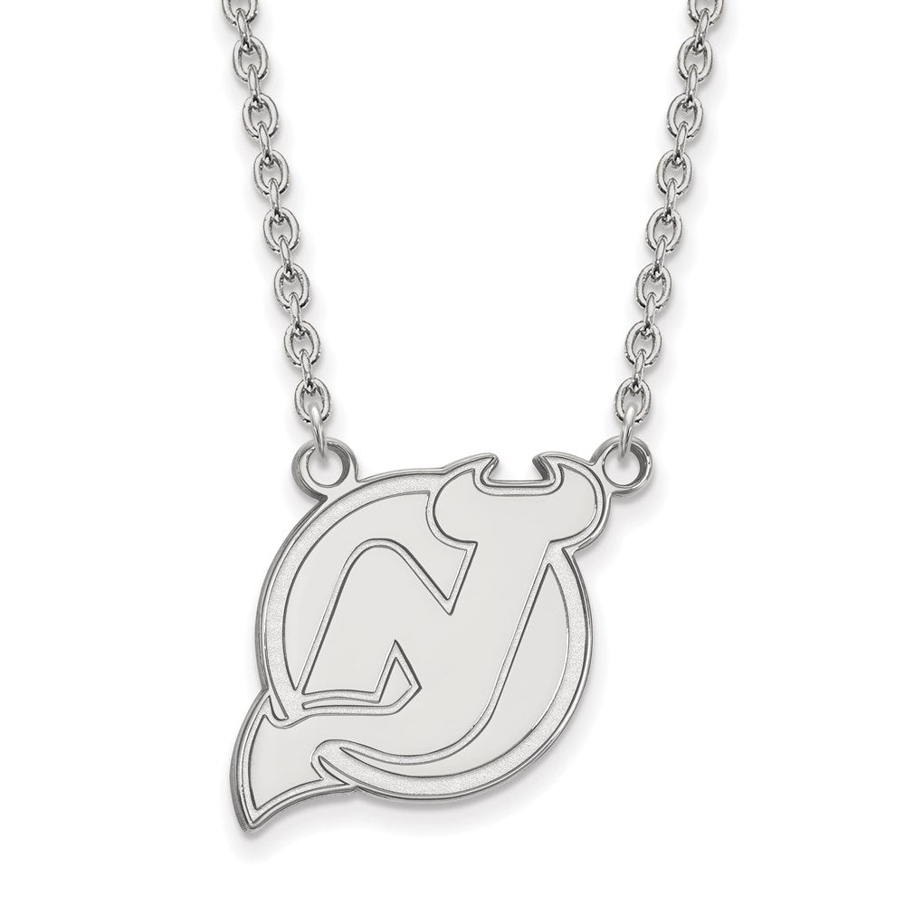 10k White Gold NHL New Jersey Devils Large Necklace, 18 Inch, Item N22338 by The Black Bow Jewelry Co.