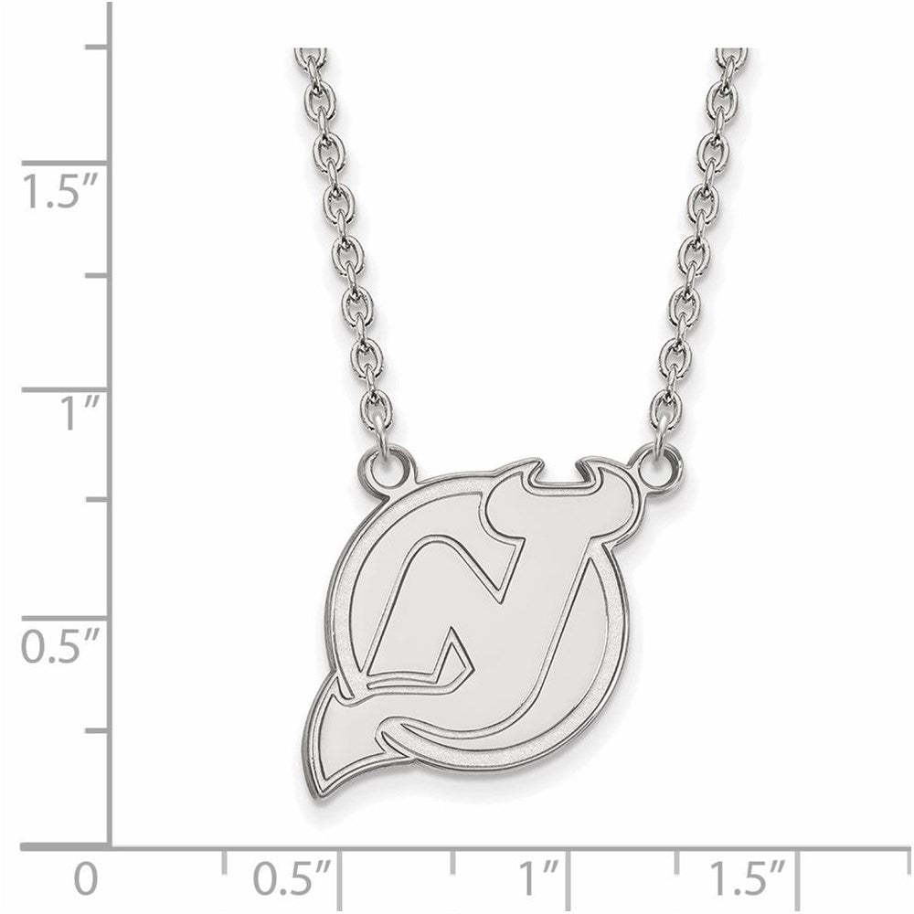 Alternate view of the 10k White Gold NHL New Jersey Devils Large Necklace, 18 Inch by The Black Bow Jewelry Co.