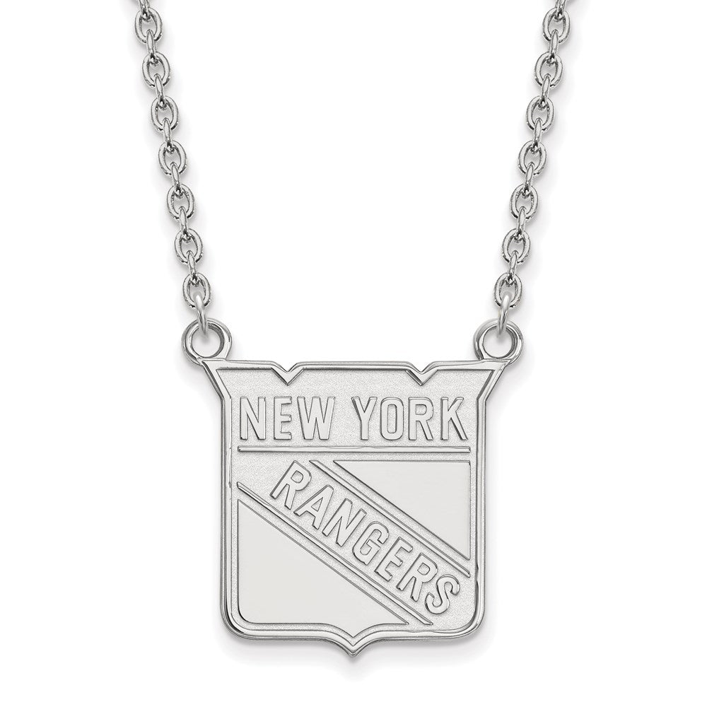10k White Gold NHL New York Rangers Large Necklace, 18 Inch, Item N22343 by The Black Bow Jewelry Co.