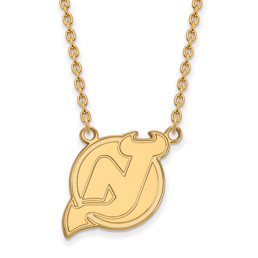 10k Yellow Gold NHL New Jersey Devils Large Necklace, 18 Inch, Item N22394 by The Black Bow Jewelry Co.