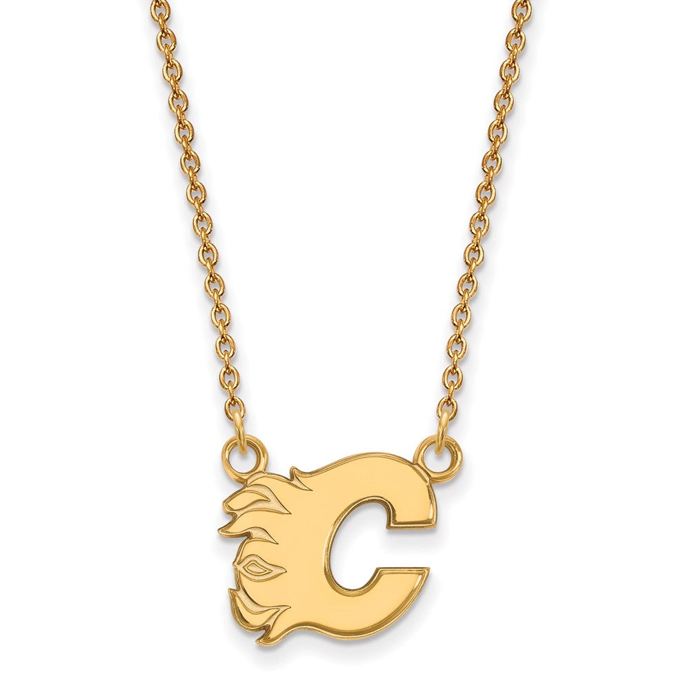 14k Yellow Gold NHL Calgary Flames Small Necklace, 18 Inch, Item N22470 by The Black Bow Jewelry Co.