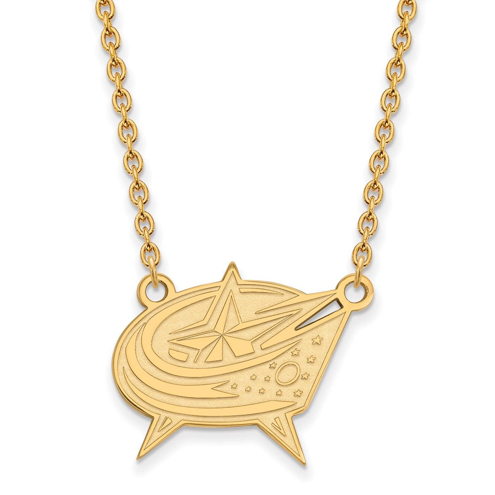 SS 14k Yellow Gold Plated NHL Columbus Blue Jackets LG Necklace, 18 In, Item N22552 by The Black Bow Jewelry Co.