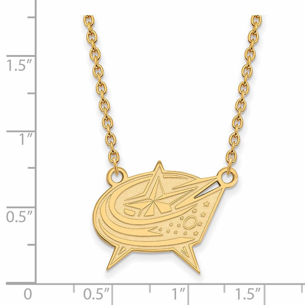 Alternate view of the SS 14k Yellow Gold Plated NHL Columbus Blue Jackets LG Necklace, 18 In by The Black Bow Jewelry Co.