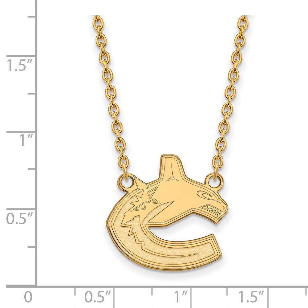 Alternate view of the SS 14k Yellow Gold Plated NHL Vancouver Canucks LG Necklace, 18 Inch by The Black Bow Jewelry Co.