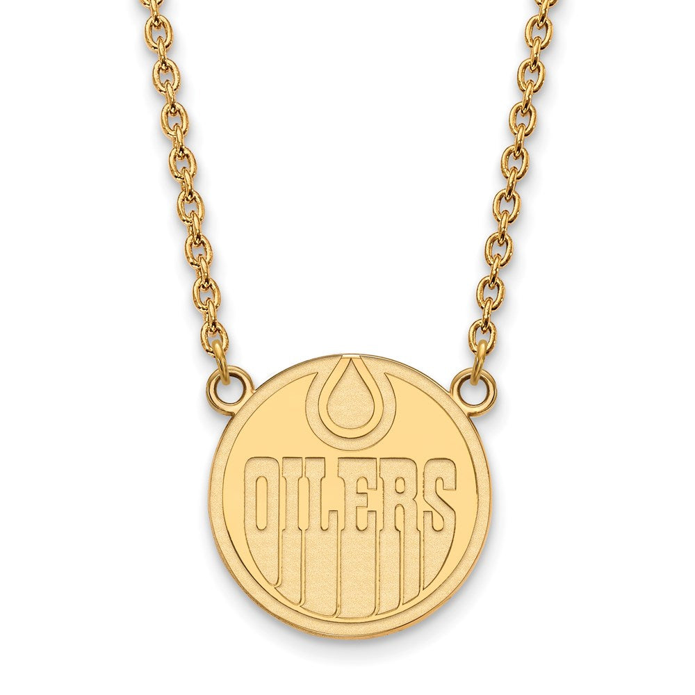 SS 14k Yellow Gold Plated NHL Edmonton Oilers Large Necklace, 18 Inch, Item N22556 by The Black Bow Jewelry Co.