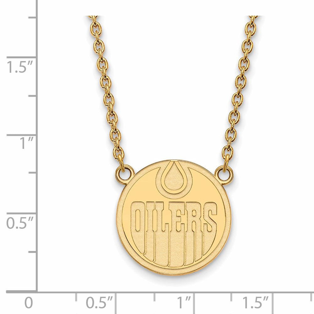 Alternate view of the SS 14k Yellow Gold Plated NHL Edmonton Oilers Large Necklace, 18 Inch by The Black Bow Jewelry Co.