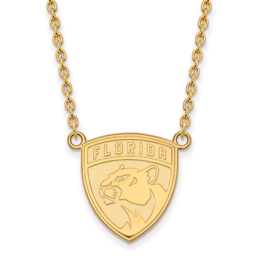 SS 14k Yellow Gold Plated NHL Florida Panthers Large Necklace, 18 Inch, Item N22558 by The Black Bow Jewelry Co.