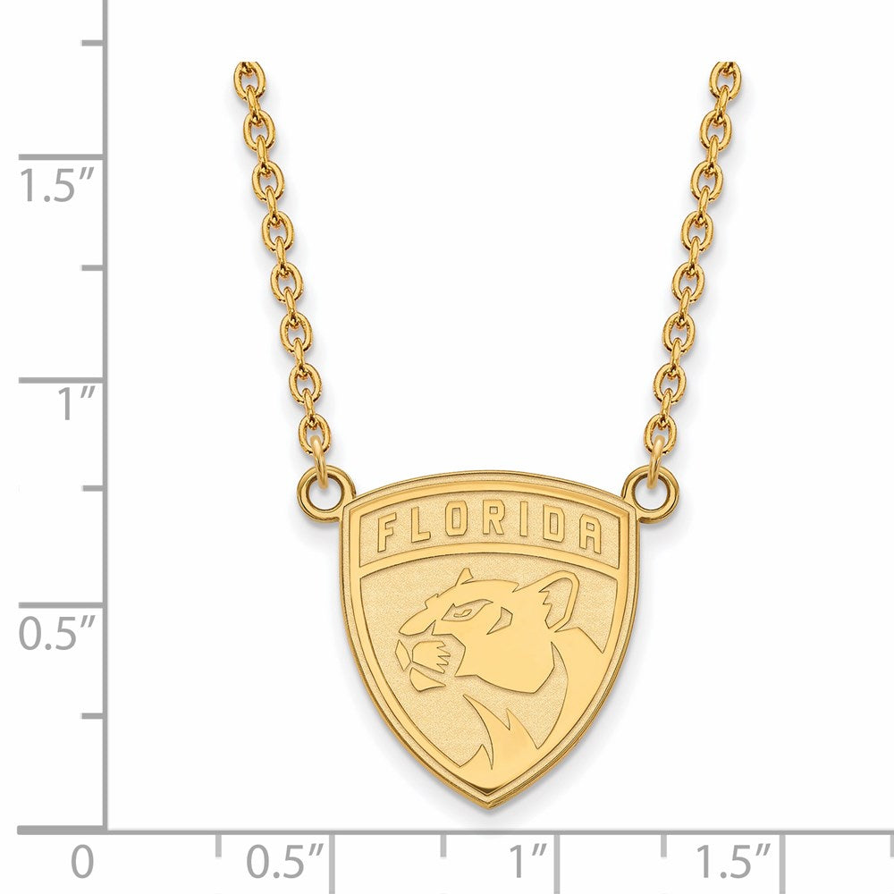 Alternate view of the SS 14k Yellow Gold Plated NHL Florida Panthers Large Necklace, 18 Inch by The Black Bow Jewelry Co.