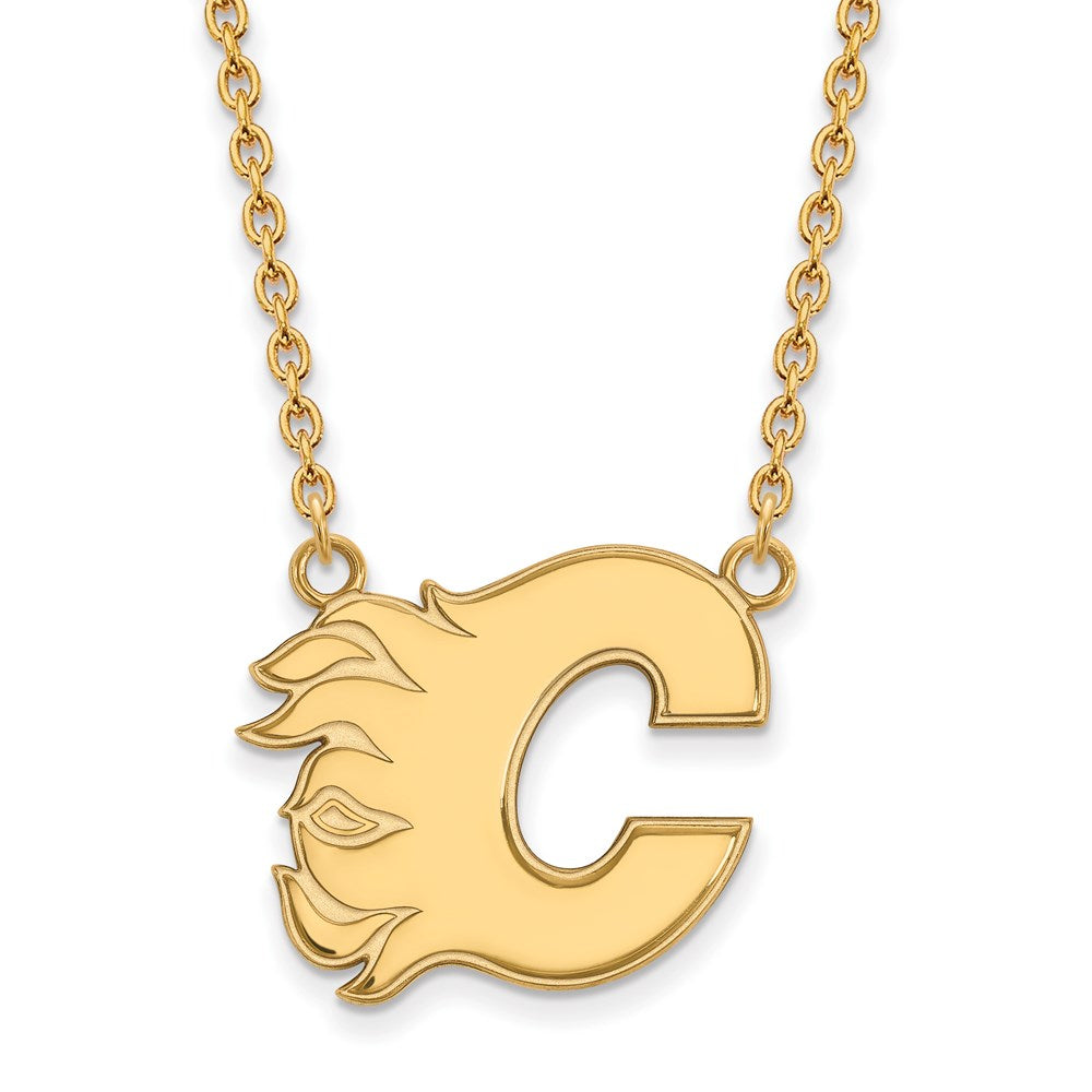 SS 14k Yellow Gold Plated NHL Calgary Flames Large Necklace, 18 Inch, Item N22562 by The Black Bow Jewelry Co.