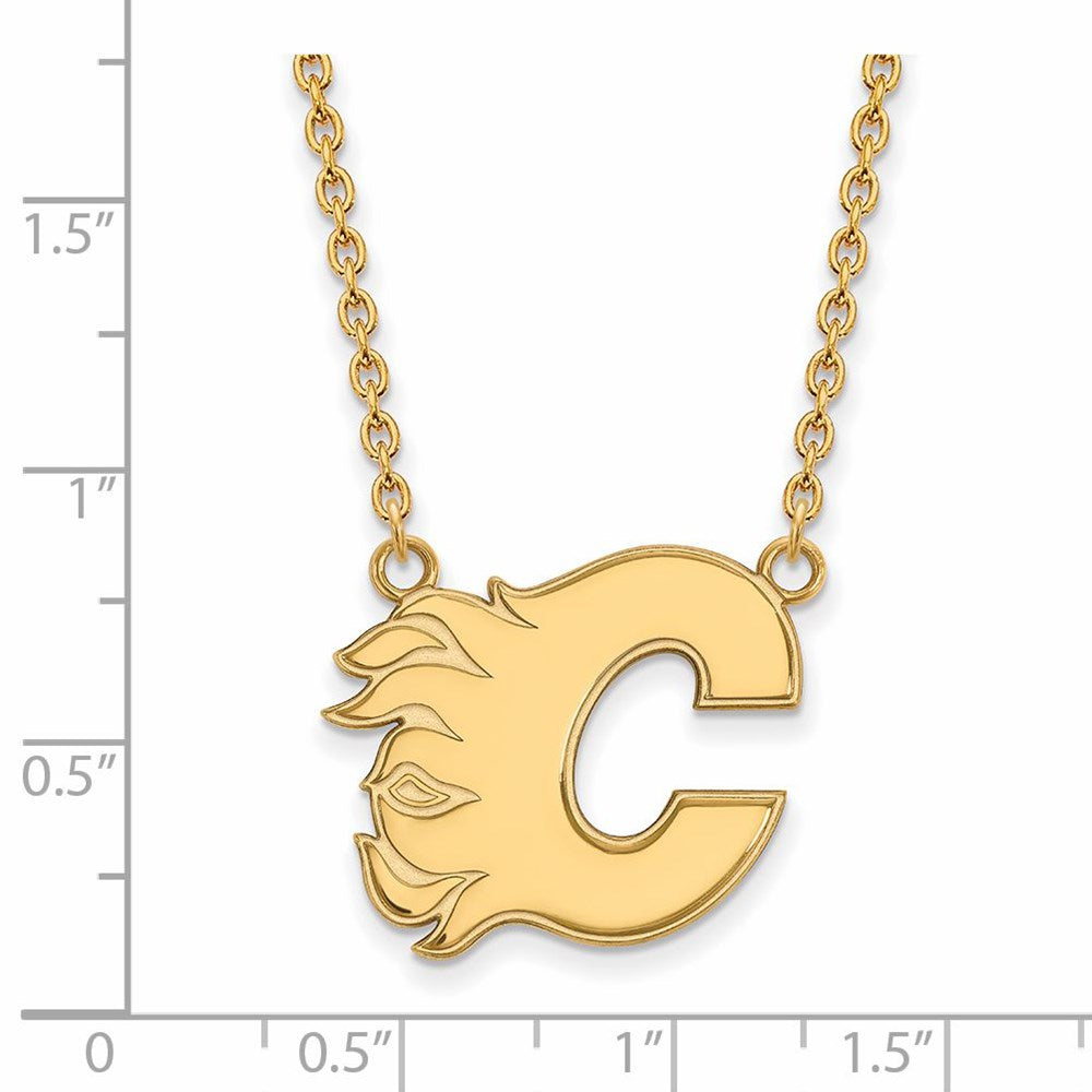 Alternate view of the SS 14k Yellow Gold Plated NHL Calgary Flames Large Necklace, 18 Inch by The Black Bow Jewelry Co.