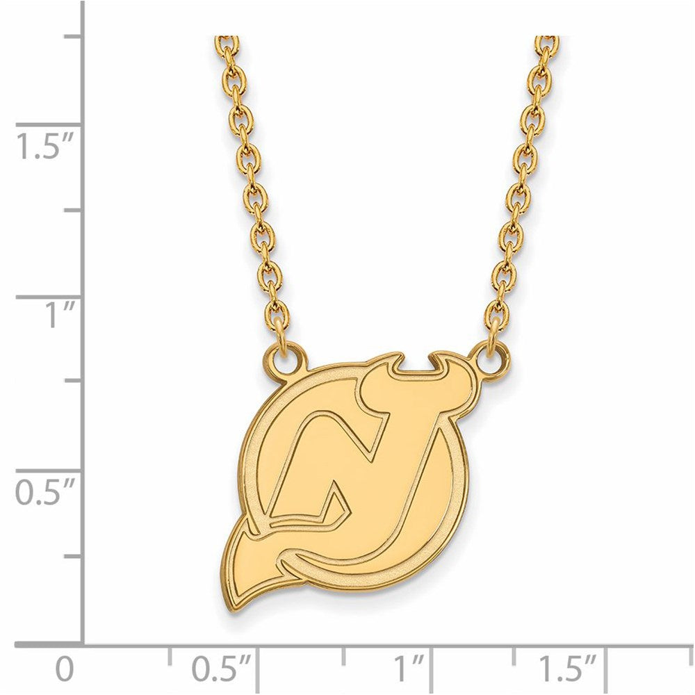 Alternate view of the SS 14k Yellow Gold Plated NHL New Jersey Devils LG Necklace, 18 Inch by The Black Bow Jewelry Co.