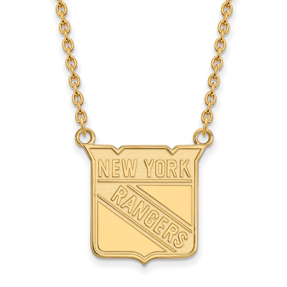 SS 14k Yellow Gold Plated NHL New York Rangers Large Necklace, 18 Inch, Item N22573 by The Black Bow Jewelry Co.